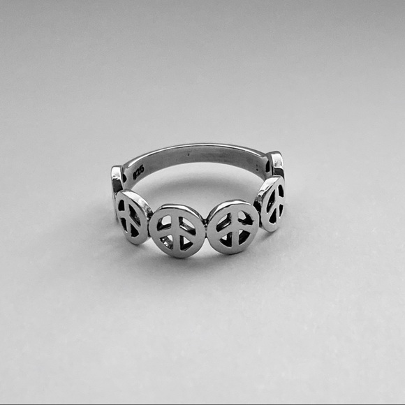 Sterling Silver Six Peace Sign Ring, Love Ring, Silver Rings - Picture 6 of 12